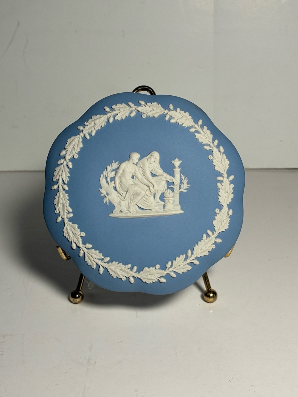 Vintage Wedgwood Cream on Blue Lavender Jasperware Covered Dish